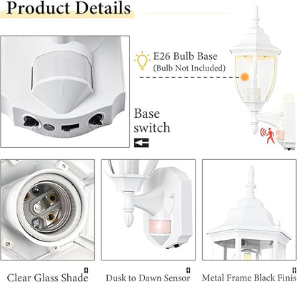 Porch Lights Outdoor Motion Sensor Wall Sconce Anti-Rust Aluminum, Exterior Outdoor Wall Lights Dusk to Dawn Porch Light Fixture Wall Mount for House Outside Patio White