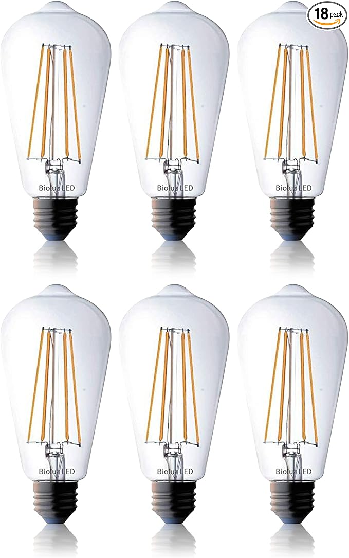 Bioluz Dimmable Edison Light Bulbs - 800 Lumen Soft White 3000K LED Replacement for Incandescent Light Bulbs - 18-Pack Vintage Soft White Light Bulbs for Dimmable Lighting and Soft Lighting