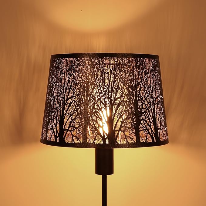 Etched Forest Metal Lampshade, ALUCSET Drum Metal Lamp Shade for Table Lamp,10" Top x 12" Bottom x 8" High Replacement Vintage Lamp Shade, Pattern of Trees Spider Lamp Cover (Antique Bronze Gold)