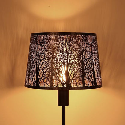 Etched Forest Metal Lampshade, ALUCSET Drum Metal Lamp Shade for Table Lamp,10" Top x 12" Bottom x 8" High Replacement Vintage Lamp Shade, Pattern of Trees Spider Lamp Cover (Antique Bronze Gold)