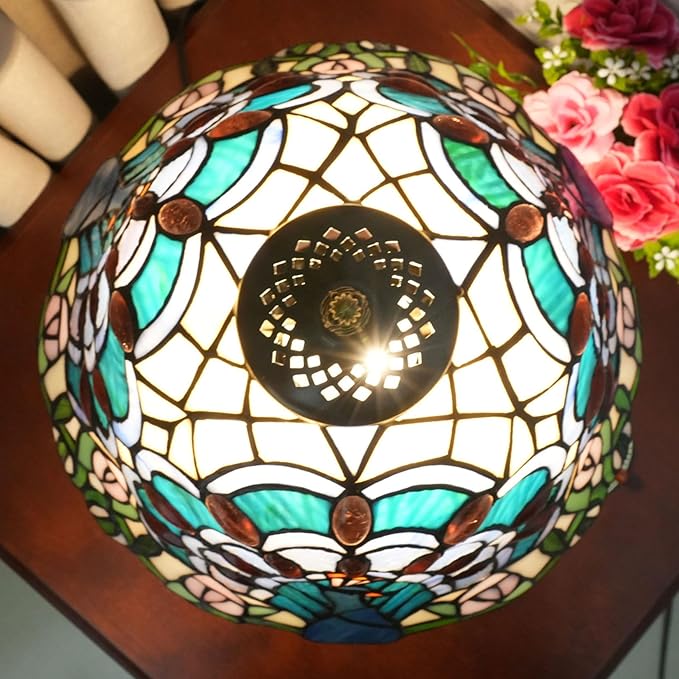 12 Inch Red Blue Peacock Lamp Shade Replacement, Only Tiffany Style Stained Glass Lampshades, Retro Bird Light Cover for Bedside Reading Lamp Kitchen Lamp Study Lamp Desk Lamp,Blue