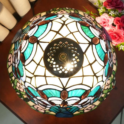 12 Inch Red Blue Peacock Lamp Shade Replacement, Only Tiffany Style Stained Glass Lampshades, Retro Bird Light Cover for Bedside Reading Lamp Kitchen Lamp Study Lamp Desk Lamp,Blue