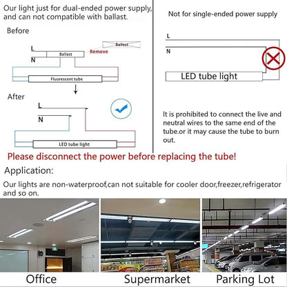 4ft T8 LED Tube Lights,36W 3600lm,White 6500K,Single Pin FA8,45.8 inches End to End,F48T12 CW 4ft LED Tube Replacemen,Ballast Bypass,Double End Power for Shop,Sign,Warehouse,Pack of 10