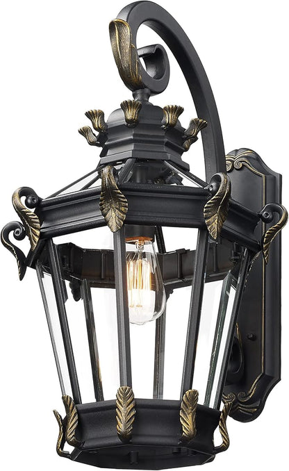 Emliviar Farmhouse Large Outdoor Wall Lantern, 24.4" Vintage Rustic Exterior Porch Light with Clear Glass for House Patio, Die-Cast Aluminum in Black Finish, XE267B BG