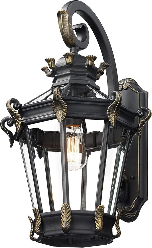 Emliviar Farmhouse Large Outdoor Wall Lantern, 24.4" Vintage Rustic Exterior Porch Light with Clear Glass for House Patio, Die-Cast Aluminum in Black Finish, XE267B BG