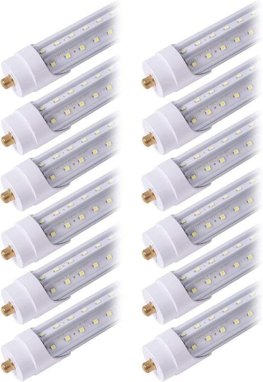 12 Pack 5FT T8 LED Tube Light Bulbs 48W Single pin Fa8 Cap 6000K Daylight with Ultra Bright Dual-Row LEDs 5 Foot T10 T12 Fluorescent Lamp Replacement for Garage, Shop, Warehouse