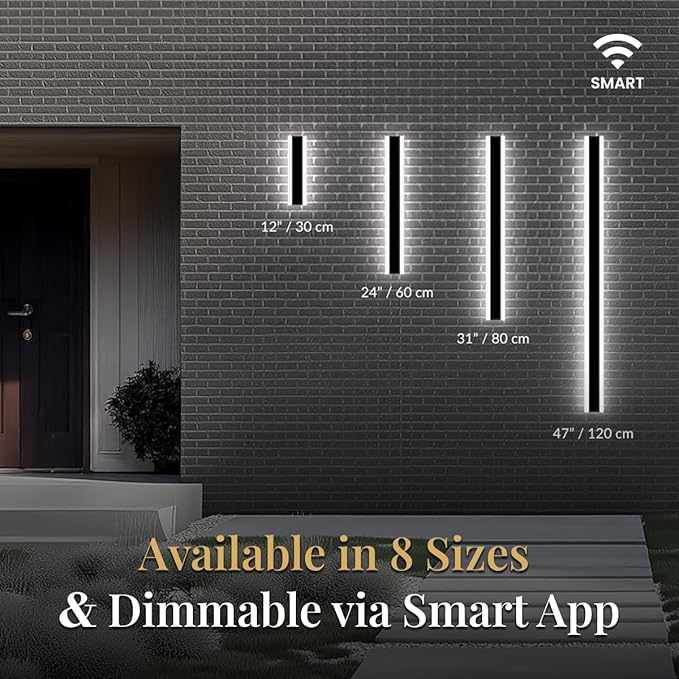 𝗠𝗢𝗗 𝗟𝗜𝗚𝗛𝗧𝗜𝗡𝗚 Waterproof Outdoor Wall Light with Smart Home App, Wi-Fi/Bluetooth, Adjust 3000K-6000K & Brightness, LED Long Porch Lights with App Control, 1-Pack (31" | Smart Home)