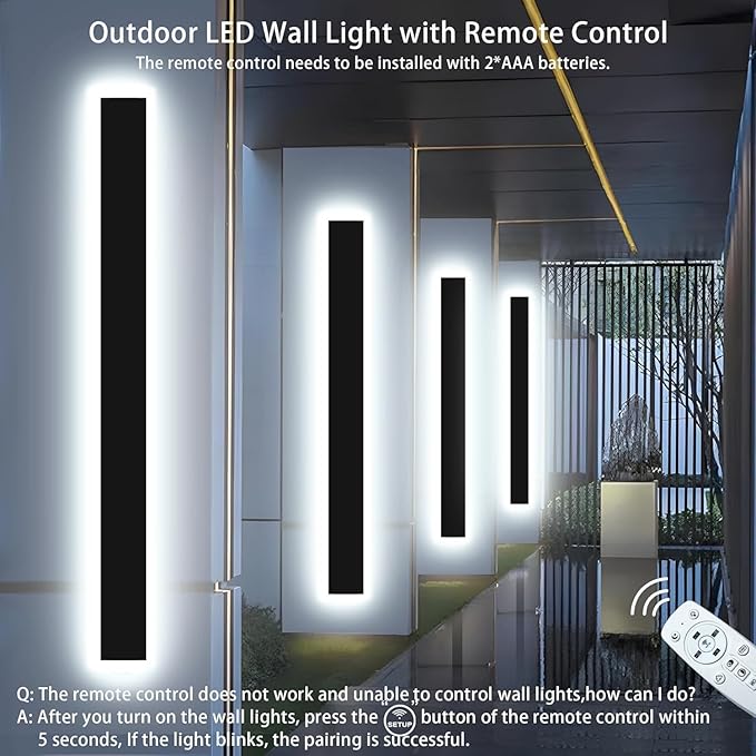 Upgraded 24inch 2pcs Modern Wall Light, 4.33 Inch Wide Dimmable Linear Wall Sconce, Waterproof IP65, Black LED Long Outdoor Lights for Garage, Front Door, Exterior Wall Lights