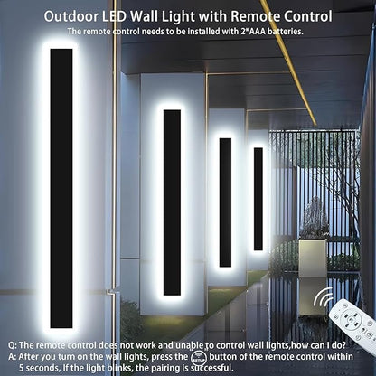 Upgraded 79 inch 2pcs Modern Wall Light, 4.33 Inch Wide Dimmable Linear Wall Sconce, Waterproof IP65, Black LED Long Outdoor Lights for Garage, Front Door, Exterior Wall Lights