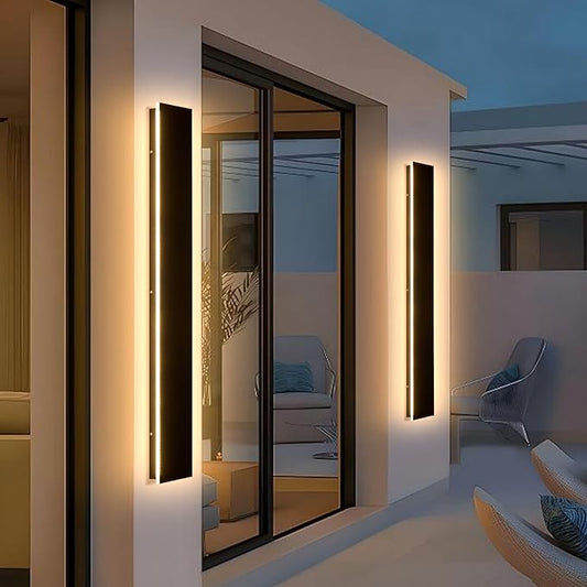 59in 2pcs Modern Outdoor Lights,Upgraded 4.72in Wide Exterior Light Fixtures Wall Mount,IP65 Waterproof 3000K Black Modern Porch Lights Wall Sconce,LED Long Linear Outside Lighting for Garage,Patio