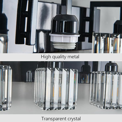 Modern Bathroom Vanity Light 3-Lights Plating Black Vanity Light Crystal Wall Light Bathroom Light Fixtures