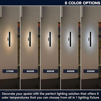 LUXRITE 24 Inch LED Outdoor Wall Sconce, 25W, 2000 Lumens, 5CCT Selectable (2700K–5000K), Dimmable, CRI 90, 120° Beam Angle, 120-277V, ETL Listed, Black – Modern Outdoor Light Fixture (2 Pack)