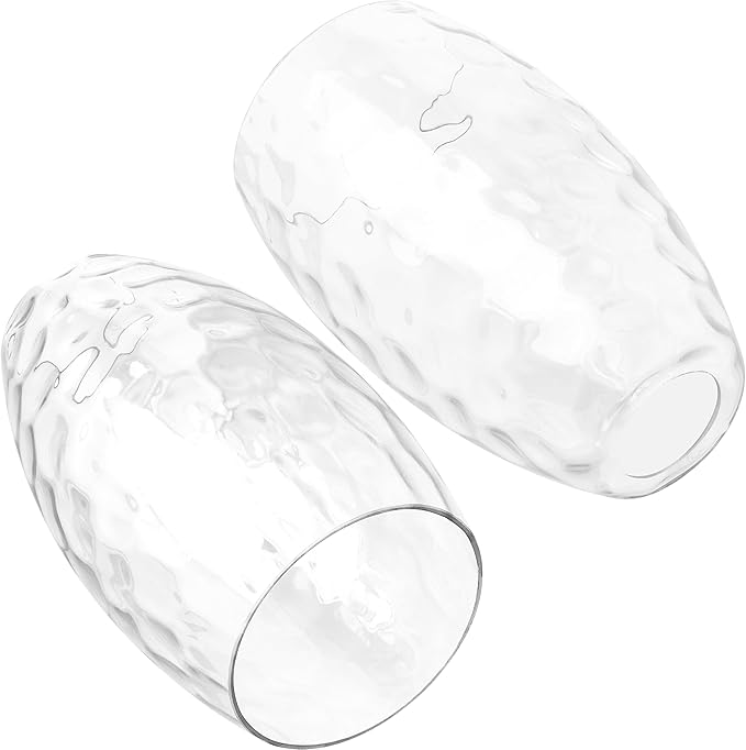 GO&SO 2-Pack Hand Blown Water Ripple Art Glass Lamp Shade for Light Replacement, 7.8"H,1.57" Fitter,E26 Base, Oval Glass Light Shade Cover, for Kitchen Island Mini Pendant Light/Table Lamp/Chandelier