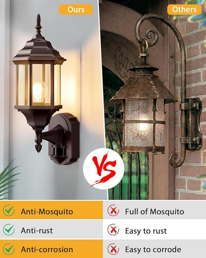 Redluck Motion Sensor Outdoor Lights, 2 Pack 16 inch Dusk to Dawn Outside Porch Lights, Waterproof Anti-Rust Outdoor Wall Lights Exterior Lighting Fixtures for House, Front Door, Brown