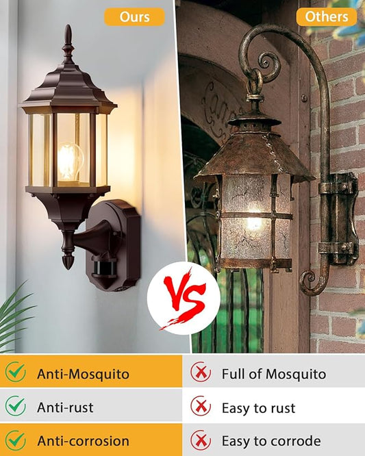 Redluck Motion Sensor Outdoor Lights, 2 Pack 16 inch Dusk to Dawn Outside Porch Lights, Waterproof Anti-Rust Outdoor Wall Lights Exterior Lighting Fixtures for House, Front Door, Brown