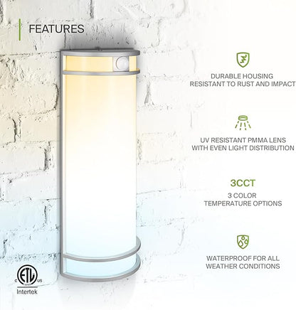 ASD 18 Inch LED Outdoor & Indoor Wall Mount Light Fixture with Motion Sensor - Brushed Nickel Wall Sconce Lighting - 20W 120-277V 3000K 4000K 5000K Exterior Lights - Front Door & Patio - ETL