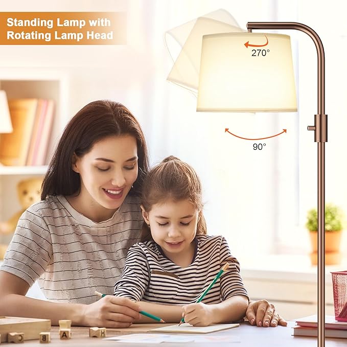 Ambimall Fully Dimmable Floor Lamp - Floor Lamps 9W LED Light Bulbs, Standing Lamps for Living Room, Modern Standing Light Tall Lamp for Bedroom (Brown and White)