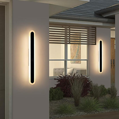 2 Pack 31.4inch Modern Exterior Wall Lights, 3 CCT 3000K/4500K/6000K, Long Oval Outdoor Wall Mount Sconces, 31W, IP65 Waterproof Minimalist Strip Led Lighting for House, Porch, Garage, Garden