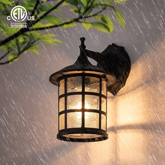 mirrea 10" Black Outdoor Coach Lights with Seeded Glass Shade Waterproof Patio Light Porch Wall Light Pack of 2