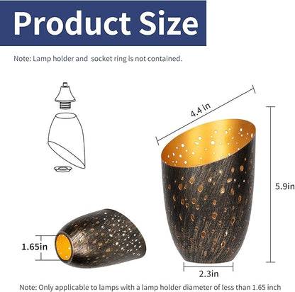 Metal Small Cut Corner Lamp Shade Laser Star Bevel Floor Lampshade Bronze Outside And Gold Inside 4.4" Top X 5.9"Height (2 Pcs)