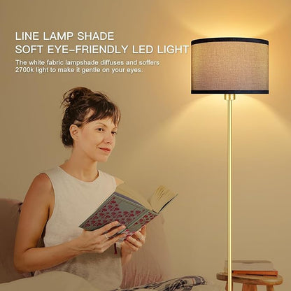 Floor Lamp Gold, Standing Lamp, 58" Small Tall Lamps with Jute Lampshade, Simple Pole Lamp for Bedroom, On/Off Footswitch, Gold Lamps for Living Room/Office/Boho,Christmas Gift for Kids(No Bulb)
