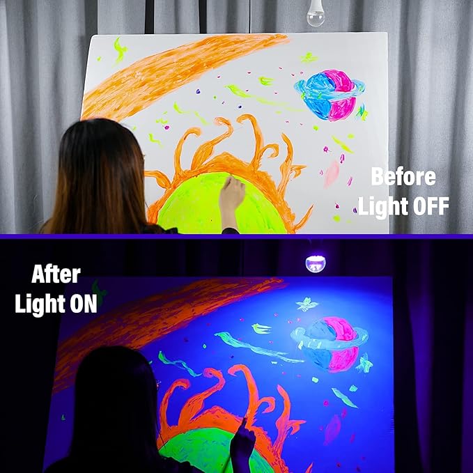 Onforu 15W LED Black Light Bulbs, A19 E26 Blacklight Bulb 120W Equivalent, Purple Bulb 385-400nm, Glow in The Dark for Halloween, Black Light Party, Body Paint, Fluorescent Poster, 6 Pack