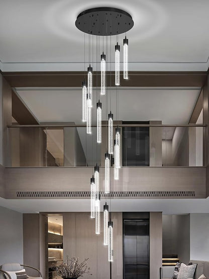 H125'' Modern Crystal Chandeliers for Entryway 18-Lights LED Dimmable Chandeliers Lighting Fixture Large Pendant Light for Staircaes Living Room Villa