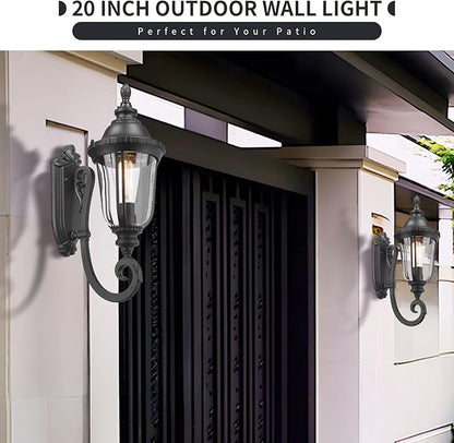 Outdoor Light Fixtures Wall Mounted Black Porch Sconces Clear Glass Shades E26 Sockets Exterior Weatherproof Lanterns Modern Porch Lights Wall Mount Outside Lights for House, Patio, Doorway