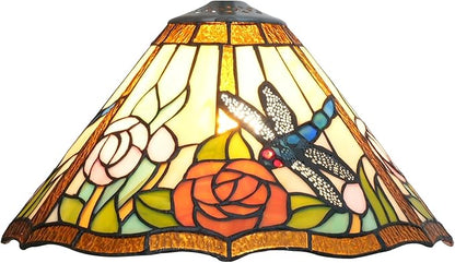 Tiffany Style Lamp Shade, 12 Inch Dragonfly Roses Stained Glass Lamp Shade Replacement Vintage Lamp Cover Accessories Fit for Table Lamp Pendant Light Ceiling Light