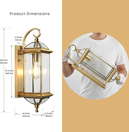 20'' H Brass Porch Light Copper Outdoor Light Fixture Oil Rubbed Finish Exterior Light Fixtures Large Outdoor Wall Lantern for Patio,Garage,Front Porch 1 Pack