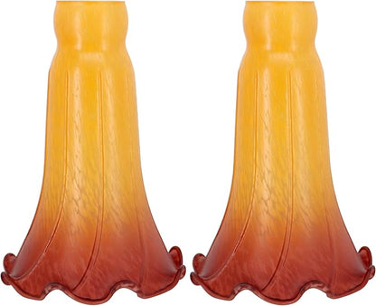 Lily Flower Glass Lampshade Replacement, 2 Pack,Tulip Style Table Floor Lamp Shade Replacement 4.2" x 4.2" x 6.7" (Yellow Tea Color)