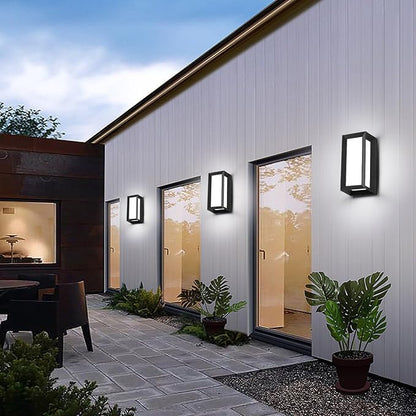 Outdoor Light Fixtures Wall Mount 2 Pack, 3 Colors & Dimmable, Exterior Wall Lights for House, Front Porch & Patio (Rectangle)