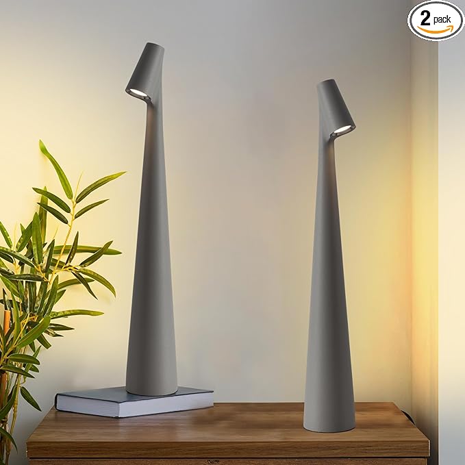 Cordless Small Table Lamps Set of 2,3 Levels Brightness Portable Desk Lamp,Rechargeable Battery Lights for Outdoor, Restaurant, Bedside, Baby Night Light(Grey)