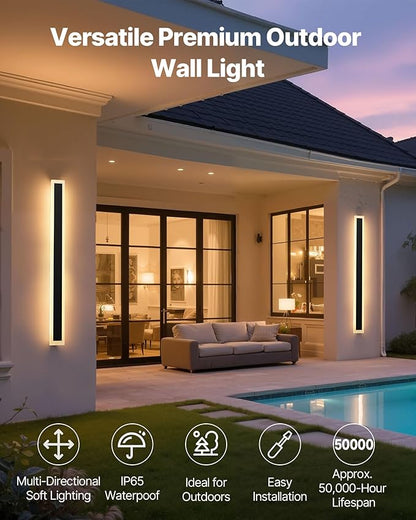 VEVOR Outdoor Wall Lights, 2 Pack, 47.2 Inch Long Strip Modern Exterior Wall Sconce Light Fixtures, 2700K-6000K, IP65 Waterproof Anti-Rust, Dimmable Outside Wall Mount Lighting, for House Porch Garage