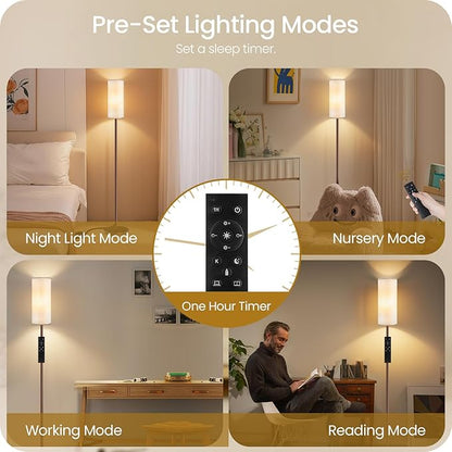 Dimmable Floor Lamps for Living Room with Remote and Foot Switch, 64.4” Modern Standing Tall Lamp, Corner Lamp for Bedroom, Office, Bulb Included, 3000K-6500K, Beige and Brown VW06LD05W1