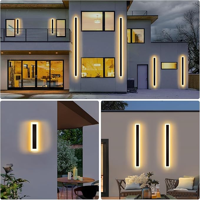 Modern Outdoor Wall Light 2 pack-23.64inch, 3000K Long Wall Lights for House/Porch, Waterproof IP65 Black Outside Led Wall Mounted Lighting Fixtures, 23.64in-2pack