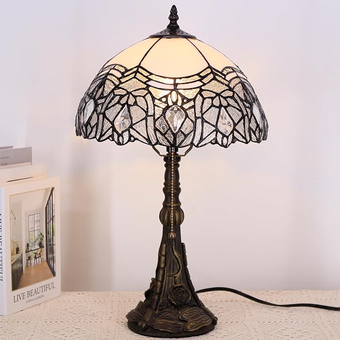 Table Lamp Base Replacement Only, Wide 6 Height 19 Inch, Fit for 8, 10, 12 Inch Tiffany Style Stained Glass Lampshade, Dark Bronze Finish,Resin, Push Switch On Cord(E (W6H19 Inch))