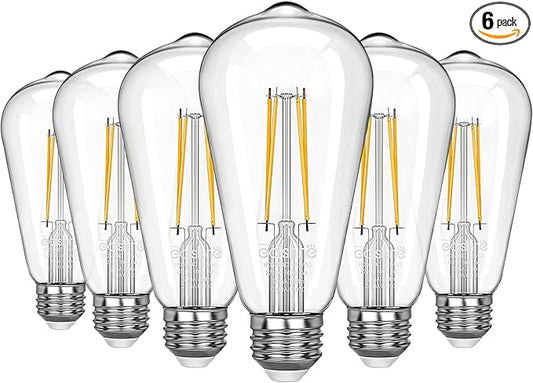 EDISHINE 6 Pack Vintage LED Edison Bulbs 8W Equivalent 60W, ST64 Dimmable Led Light Bulbs, 700LM 2700K Warm White Light E26 Base, Decorative Antique LED Filament Bulbs for Home and Commercial