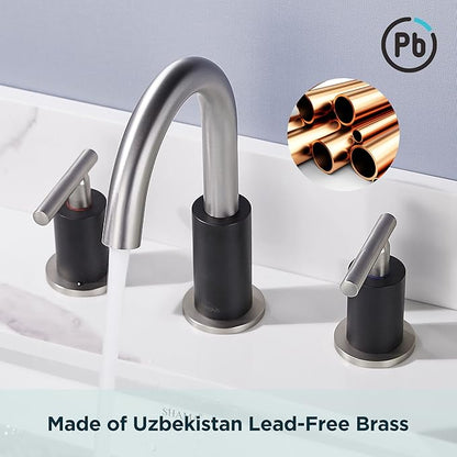 FORIOUS Brushed Nickel and Matte Black Bathroom Faucet 8 Inch, Black Widespread Bathroom Sink Faucet 3 Hole with Pop Up Drain and Supply Line, 2 Handle Stainless Steel Vanity Room Remodel
