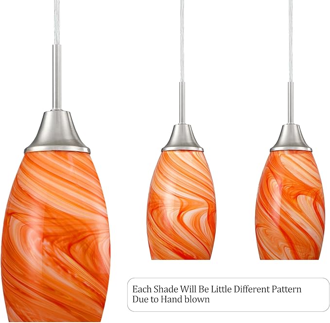 Mini Glass Pendant Light 4.72" with Handblown Orange Marble Art Glass Hanging Light 3-Pack Oval Ceiling Hanging Light Fixture for Dining Room Kitchen Island Cafe Foyer Hallway