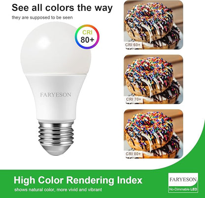 A19 E26 LED Light Bulbs, Energy-Efficient 9.5W, 1400 Lumens, 100 Watt Equivalent, 2700K Soft White, 30,000 Hour Lifetime, Non-Dimmable, IP20, Frosted - Pack of 12