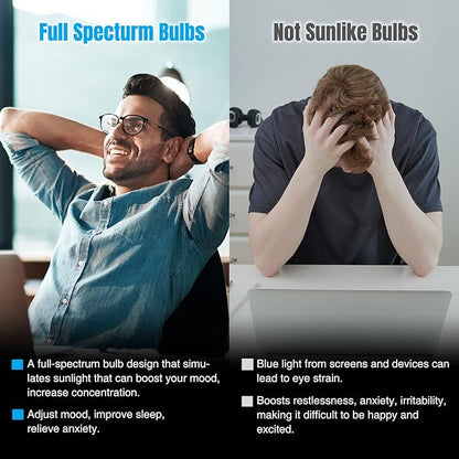 Neporal Full Spectrum Light Bulb, 6000K Natural Sunlight Bulbs, Cool White, 9W 60W Equivalent A19, E26/E27 LED Light Bulbs for Study Office Bedroom Living Room, Pack of 3