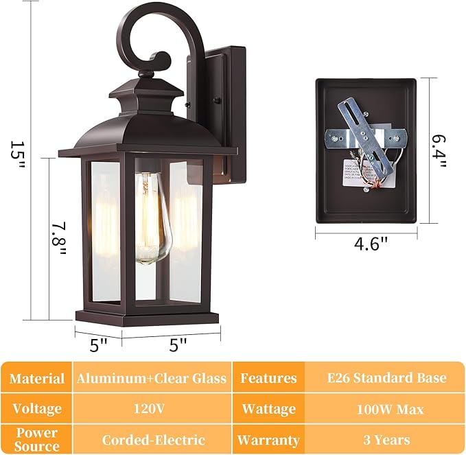 Brown Outdoor Wall Lights Exterior 2-Pack,15" Waterproof Retro Front Porch Lights Outdoor Wall Sconce Lights Fixtures Wall Mount for House Entryway Garage, Bulbs Not Included