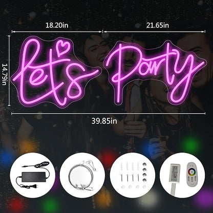 Colorful Super Large Let's Party Neon Sign for Bedroom Wall Super Neon Sign for Wall Decor for Bachelorette Party, Engagement Party, Birthday Party,Wedding Party