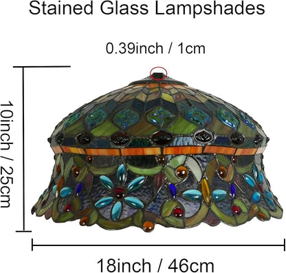 18 Inch Lamp Shade Replacement, Only Tiffany Style Stained Glass Lamp Chimney Straw Hat Floral Design, Baroque Rose Sunflower Orange Green Beige Fit for Table Lamp Pendant Light Floor Lamp,D