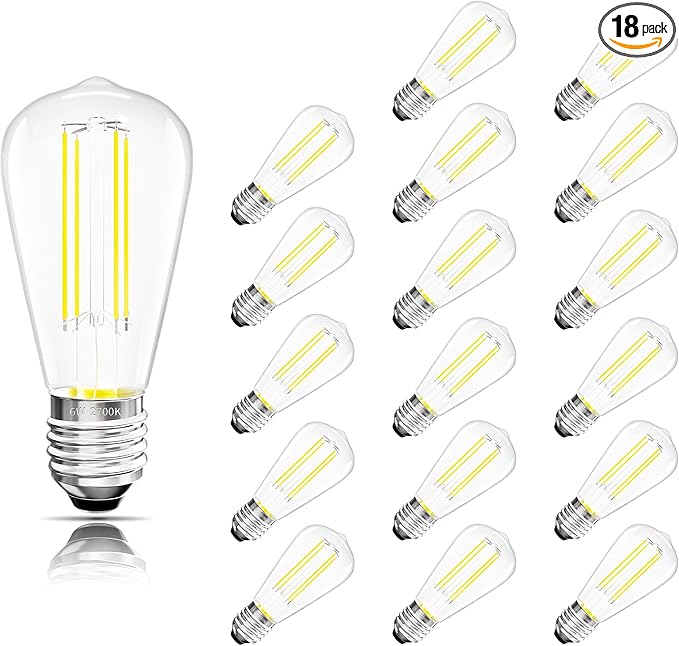 Edison Bulbs E26 Medium Base 2700K Soft White, 750LM ST58 Vintage LED Filament Bulb Clear Glass, Equivalent 75W Dimmable Lights Bulb 90+ CRI for Chandeliers, Pendants, Wall Sconces, 18 Pack