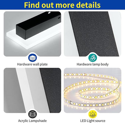 2 Pack Modern Outdoor Wall Sconce, 31.4inch LED Outside Wall Light Fixture, IP65 Waterproof, 6000K Cold White, Black Minimalist Exterior Lighting Patio Lamps for House, Porch, Garage