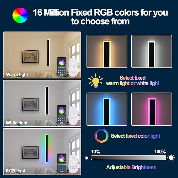 MELUCEE 2pcs 60in Long RGB Outdoor Wall Light Fixture, 5.1in Wide Dimmable Exterior Wall Lights IP65 Waterproof for Garage and Front Door, Long Outside Wall Sconce Black LED Outdoor Entrance Lighting