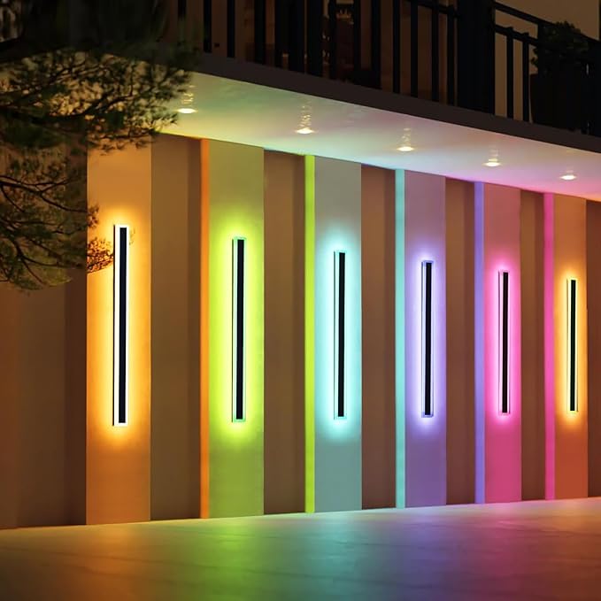 47inch Modern Wall Lights Outdoor, 10 Colour Variations Dimmable Long Wall Sconce, IP65 Waterproof 3000K-6000K Simple Acrylic Exterior Wall Lighting Fixtures for House Garage Front Patio