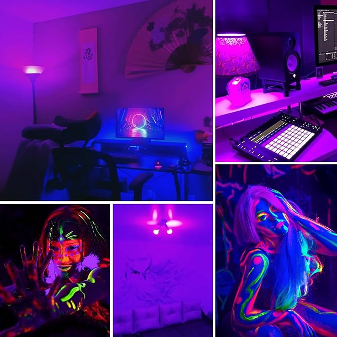 TAIYALOO LED Black Light Bulbs,Halloween 12W A19 UV Blacklight,100 Watt Equivalent,UVA Level 385-400nm Wavelength,Glow in The Dark for Glow in Dark,Body Paint Fluorescent Poster Glow Party,2 Pack